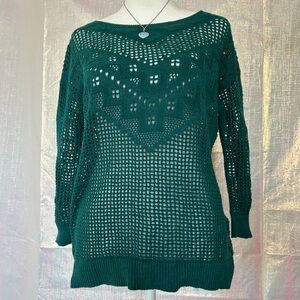 American Eagle Outfitters Teal Open-Knit Crew Neck Sweater. Size S.